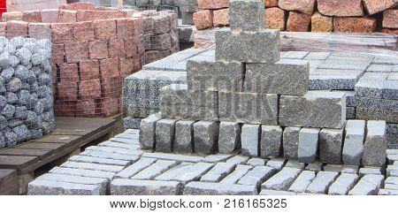 decorative building stone on a pallet can be used for advertising.
