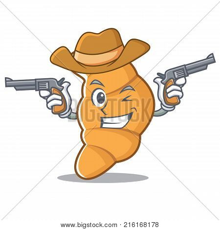 Cowboy croissant character cartoon style vector illustartion