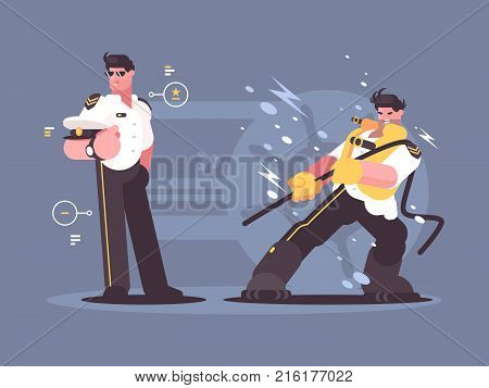 Captain of cruise liner in uniform. Chief on ship. Vector illustration
