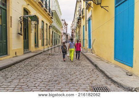 Havana, the street is located in the building center