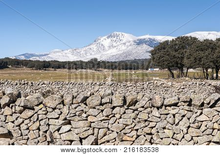 Views of Guadarrama Mountains, in Madrid Province, Spain. It can be seen La Maliciosa Peak and Bola del Mundo Peak.