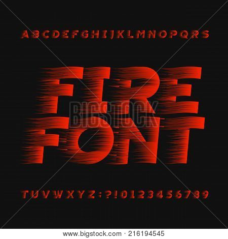Abstract fire alphabet font. Type letters and numbers on a dark background. Stock vector typeface for your headers or any typography design.