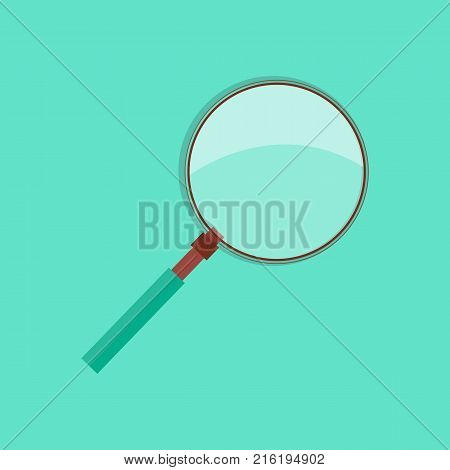 Magnifying glass consisting of lens mounted in frame with handle isolated vector illustration on azure background. This tool can be used to start fire