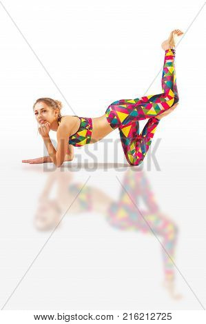Beautiful Flexible Woman Doing Yoga Poses On White