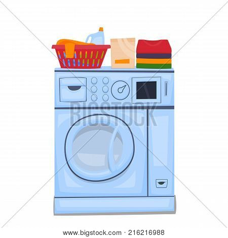 Automatic washing machine for laundry. Vector illustration.