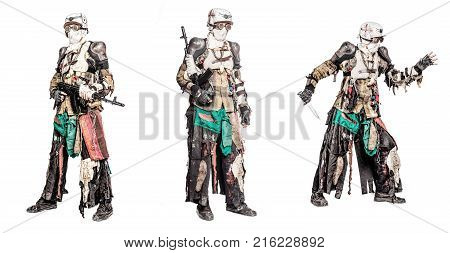 Post apocalyptic survivor creature with homemade weapons set collection