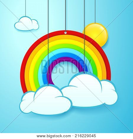 vector illustration rainbow, sun and clouds for kids