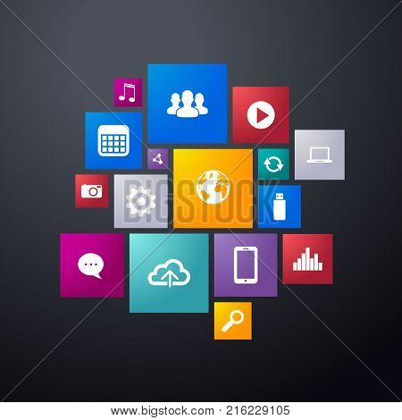 Web interface template with modern business and social media icons