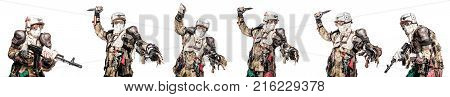 Post apocalyptic survivor creature with homemade weapons