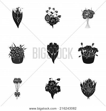 A bouquet of fresh flowers black icons in set collection for design. Various bouquets vector symbol stock illustration.