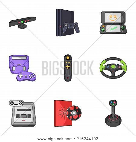 Game console and virtual reality cartoon icons in set collection for design.Game Gadgets vector symbol stock illustration.