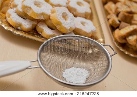 close up typical genoese biscuits canestrelli and cantucci