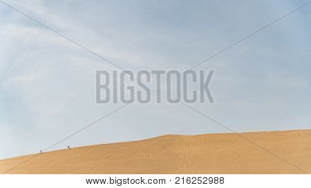 Huacachina Peru - August 2017: Huacachina desert and dunes of sand in Ica region Peru.