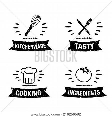 vector illustration handdrawn kitchen icon set with title