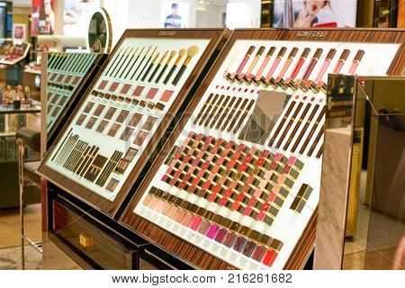 ROME, ITALY - CIRCA NOVEMBER, 2017: Tom Ford cosmetics sit on display at a second flagship store of Rinascente in Rome.