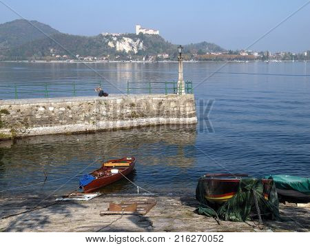 View of Lake Maggiore from the coast of Arona