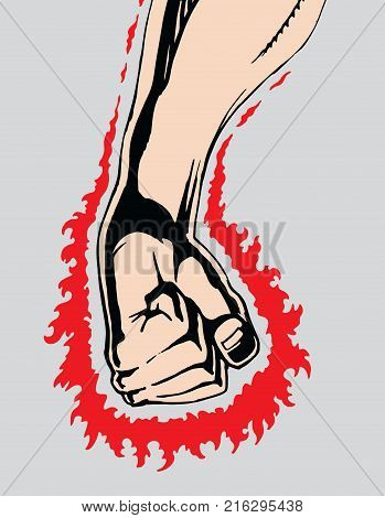 Angry Clinched Fist is an image of a fist clinched in rage or anger as if preparing to strike at any moment. Fist is surrounded by bright red power.