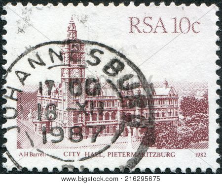 SOUTH AFRICA - CIRCA 1983: A stamp printed in South Africa (RSA), shows the City Hall, Pietermaritzburg, circa 1983