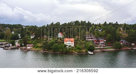 Beautiful Super Wide-angle Panoramic Aerial View Of Stockholm Archipelago, Sweden With Harbor, Seen