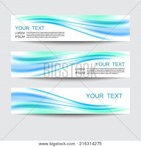 Set of three banners. The azure blue waves on a white background