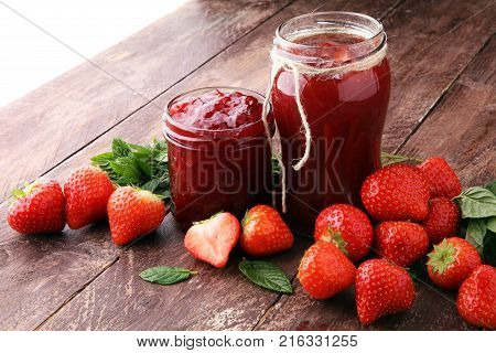Fresh strawberry jam with toast or bread for breakfast.