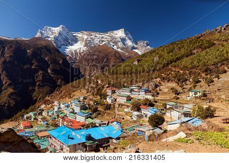 Namche Bazaar aerial view, Everest trek, Himalaya, Nepal