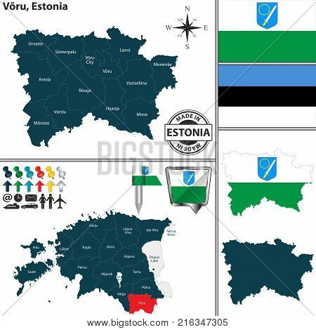 Vector map of Voru region and location on Estonian map