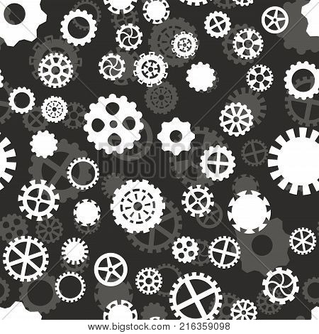 seamless pattern with black and white gears on a gray background