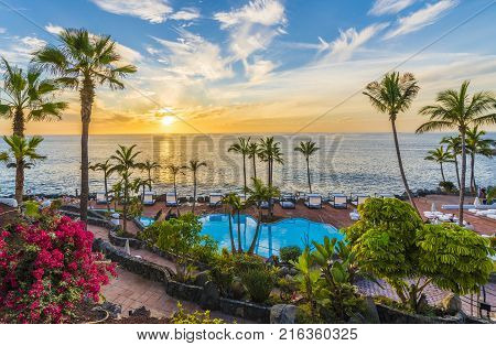 Sunset on the Adeje coast Tenerife Spain