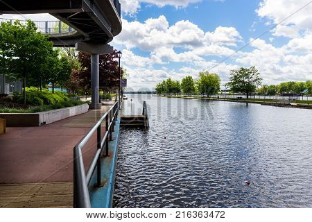 Picture of the walkway of Saint Anne De Bellevue, Montreal Quebec during the floods April 2017.