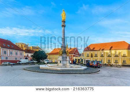 Scenic square in Zagreb town, upper town view, Croatia Europe.