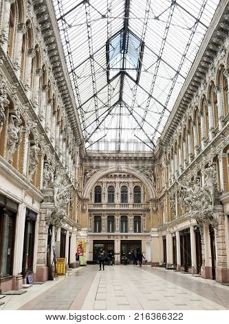 Odessa Ukraine - November 17 2017: Deribasovskaya Street Big Moscow Hotel. Deribasovskaya Street Is 