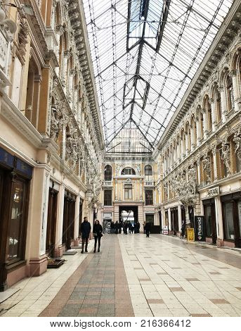 Odessa Ukraine - November 17 2017: Deribasovskaya Street Big Moscow Hotel. Deribasovskaya Street Is 