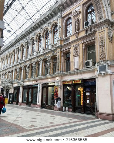 Odessa Ukraine - November 17 2017: Deribasovskaya Street Big Moscow Hotel. Deribasovskaya Street Is 