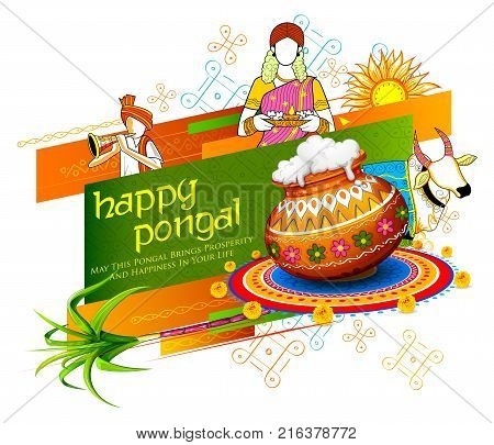 illustration of Happy Pongal Holiday Harvest Festival of Tamil Nadu South India greeting background