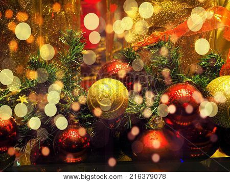 Christmas Ball Ornaments Decoration Hanging, Beautiful Christmas Balls Bokeh, Abstract Blurred Bokeh