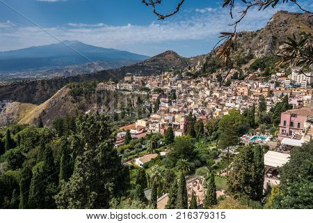 View To Etna Over Taormina In Sizily