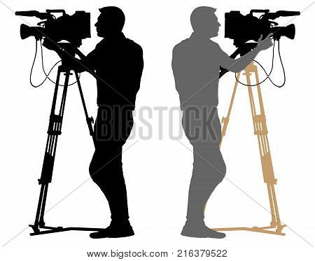 Cameraman silhouette. Video operator on white background