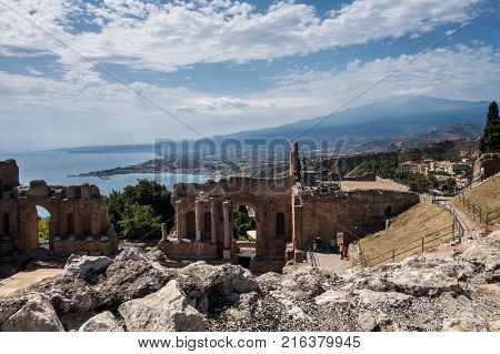 View To Etna Over Taormina In Sizily