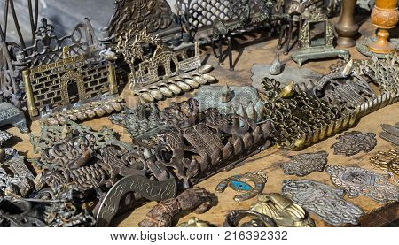 TEL AVIV-JAFFA, ISRAEL - 24 NOVEMBER 2017:Street flea market of old things and antiques in the old district of Tel Aviv