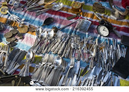 TEL AVIV-JAFFA, ISRAEL - 24 NOVEMBER 2017:Street flea market of old things and antiques in the old district of Tel Aviv