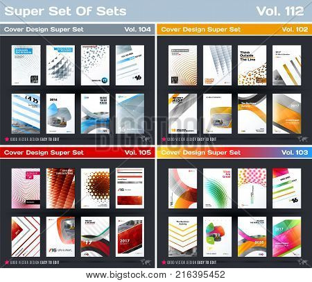 Set of design of business vector template, brochure, abstract annual report, cover, flyer in A4 with olourful round, soft, triangular shapes, abstract lines for finance, teamwork with background.