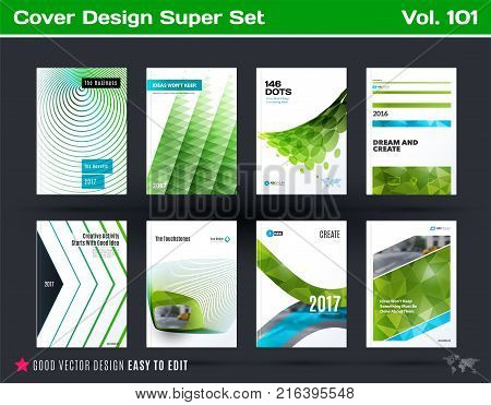 Set of design of business vector template, brochure, abstract annual report, cover, flyer in A4 with olourful round, soft, triangular shapes, abstract lines for finance, teamwork with background.