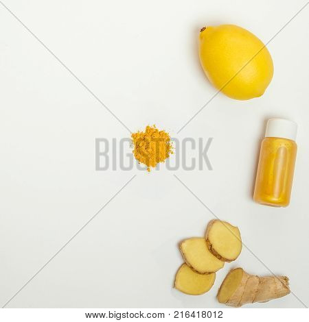 Ginger Shot Healthy Drink With Curd In A Plastic Bottle On White Background. Immunity Boosting Tonic