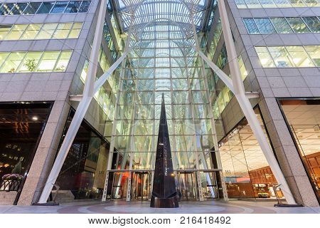 Toronto Canada - Oct 21 2017: The Brookfield Place in Toronto. Brookfield Place is an office and shopping complex downtown in Toronto Canada