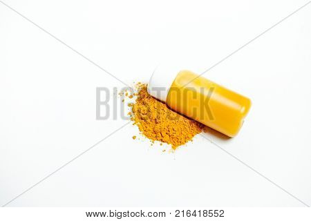 Ginger Shot Healthy Drink With Curd In A Plastic Bottle On White Background. Immunity Boosting Tonic