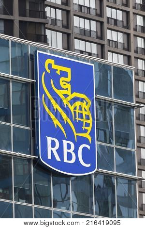 Toronto Canada - Oct 21 2017: RBC - Royal Bank of Canada logo on the head office building in Toronto Canada