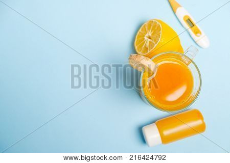 Ginger Shot Healthy Drink With Curd In A Plastic Bottle On White Background. Immunity Boosting Tonic
