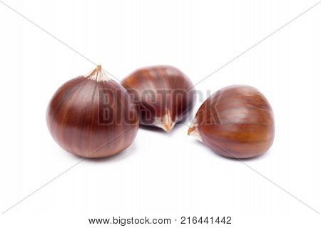 Fresh ripe chestnuts isolated on white background