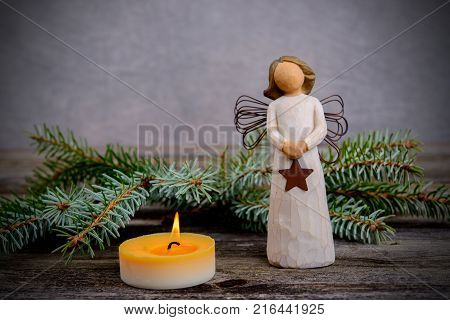 Christmas Sill With Fir Branch And Candle